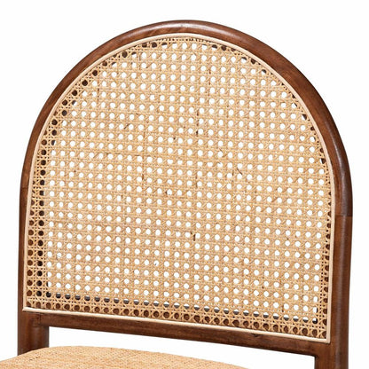 Natural Rattan and Acacia Wood 2-Piece Dining Chair Set