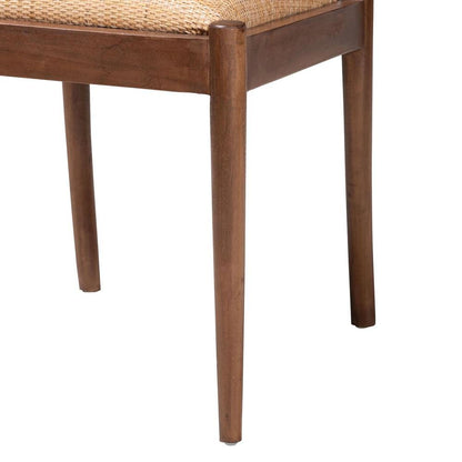 Natural Rattan and Acacia Wood 2-Piece Dining Chair Set