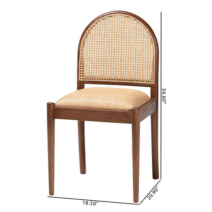 Natural Rattan and Acacia Wood 2-Piece Dining Chair Set