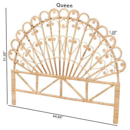 Bohemian Natural Brown Rattan Queen Size Standalone Headboard