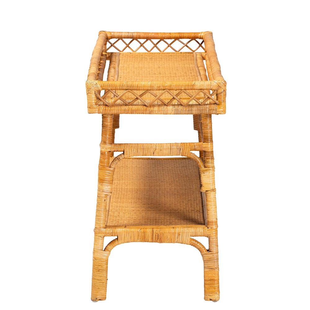 Savitri Modern Bohemian Natural Rattan 2-Tier Console Table