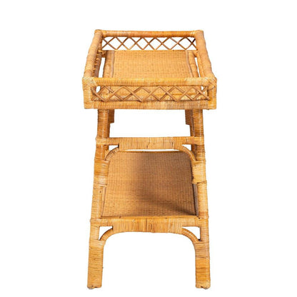 Savitri Modern Bohemian Natural Rattan 2-Tier Console Table
