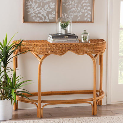 bali & pari Wakana Modern Bohemian Natural Brown Rattan Console Table