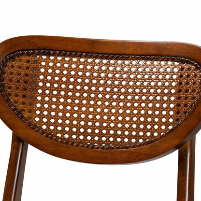 Walnut Brown Finished Wood and Woven Rattan 7-Piece Dining Set