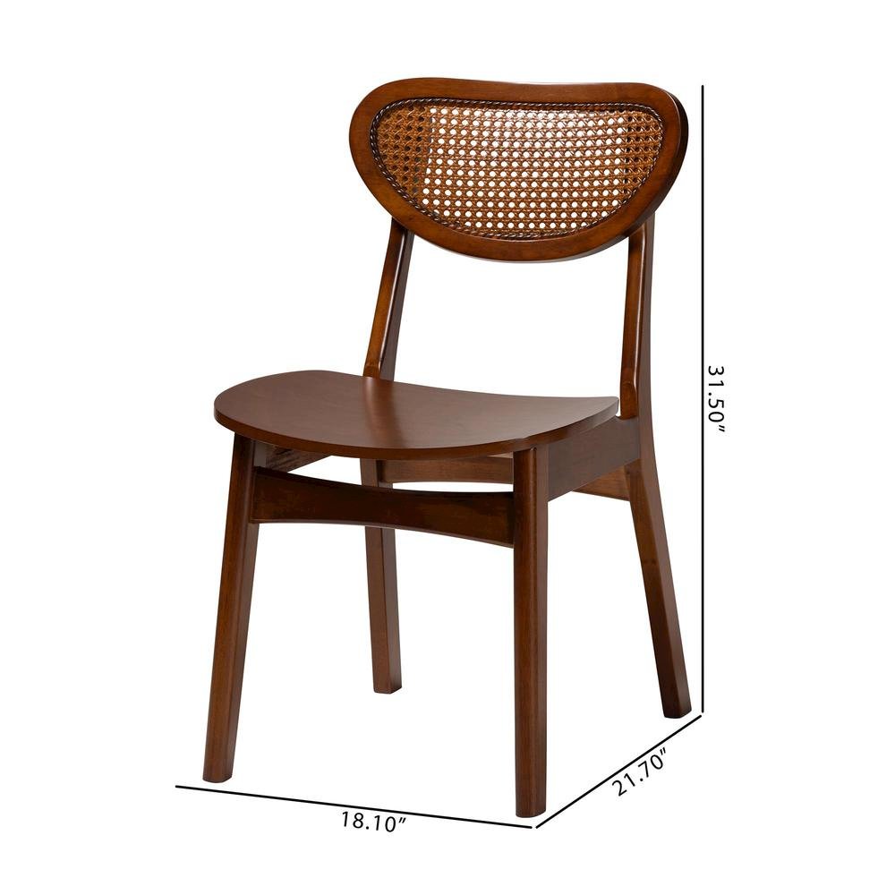 Walnut Brown Finished Wood and Rattan 2-Piece Dining Chair Set