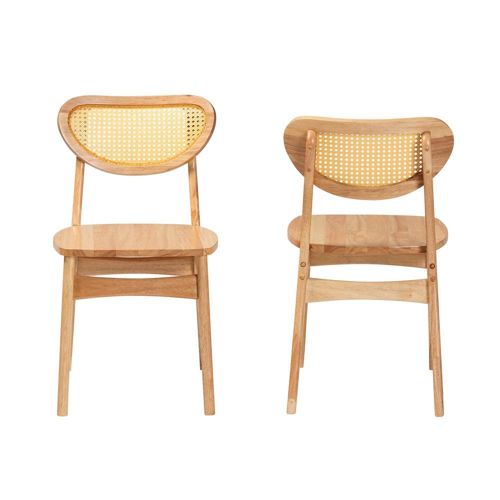 Oak Brown Finished Wood and Rattan 2-Piece Dining Chair Set