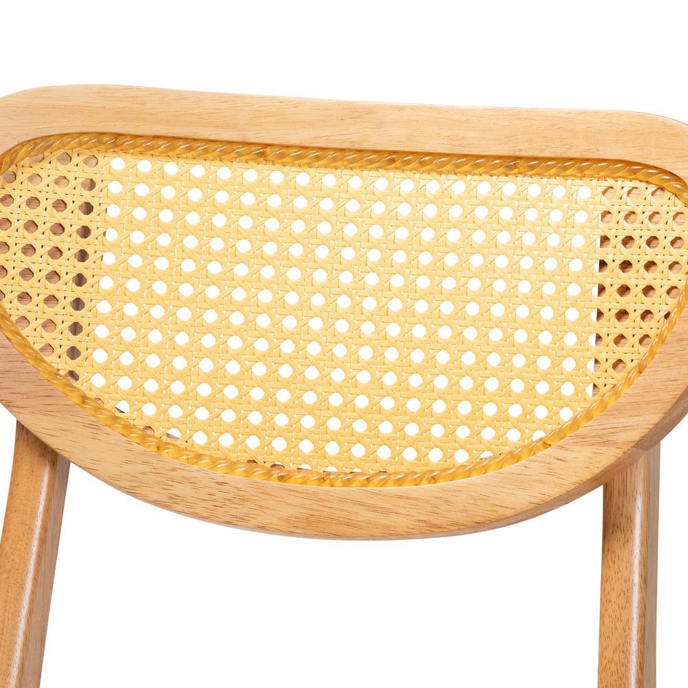 Oak Brown Finished Wood and Rattan 2-Piece Dining Chair Set