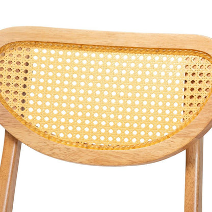 Oak Brown Finished Wood and Rattan 2-Piece Dining Chair Set