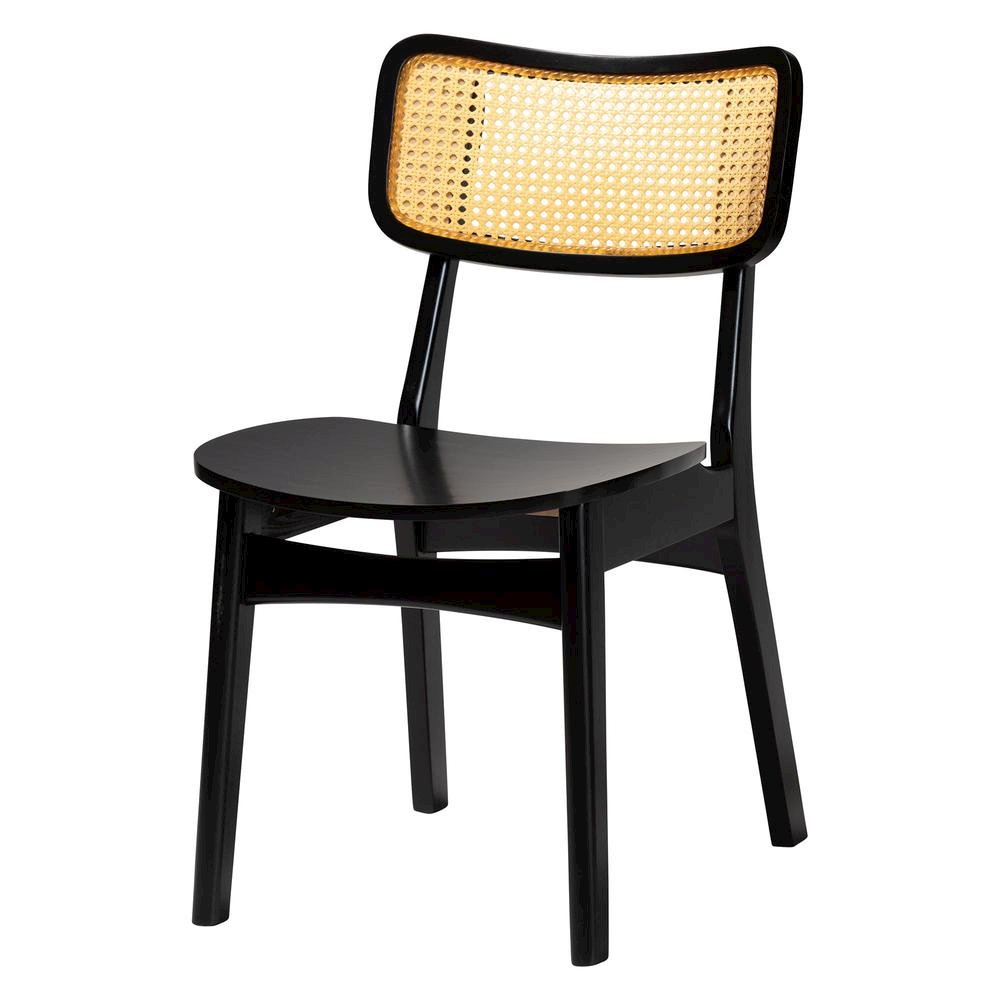 Estera Mid-Century Modern Dark Brown Finished Wood and Rattan 7-Piece Dining Set