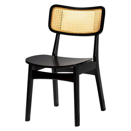 Estera Mid-Century Modern Dark Brown Finished Wood and Rattan 7-Piece Dining Set