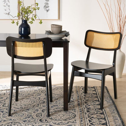 Dark Brown Finished Wood and Rattan 2-Piece Dining Chair Set