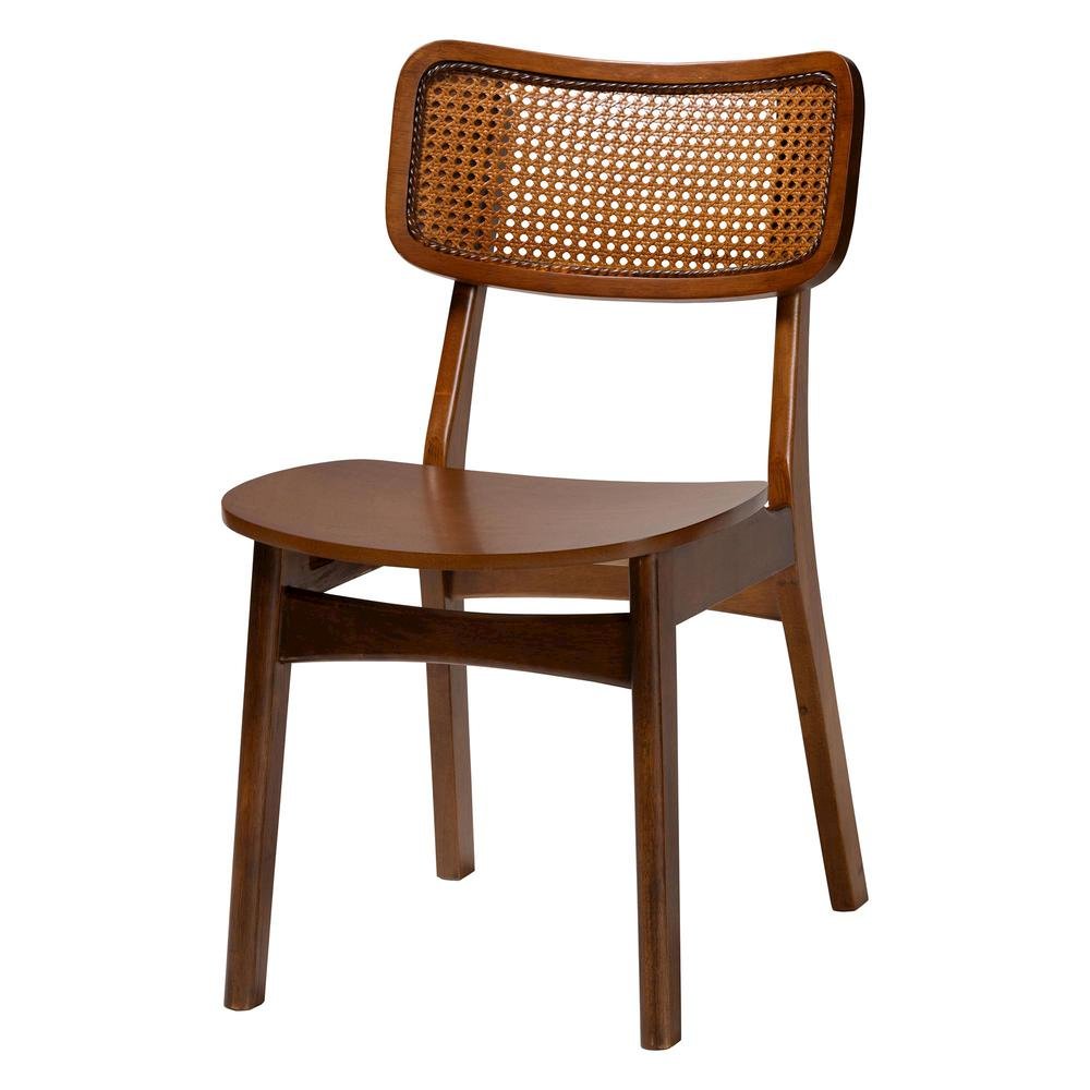 Walnut Brown Finished Wood and Rattan 5-Piece Dining Set