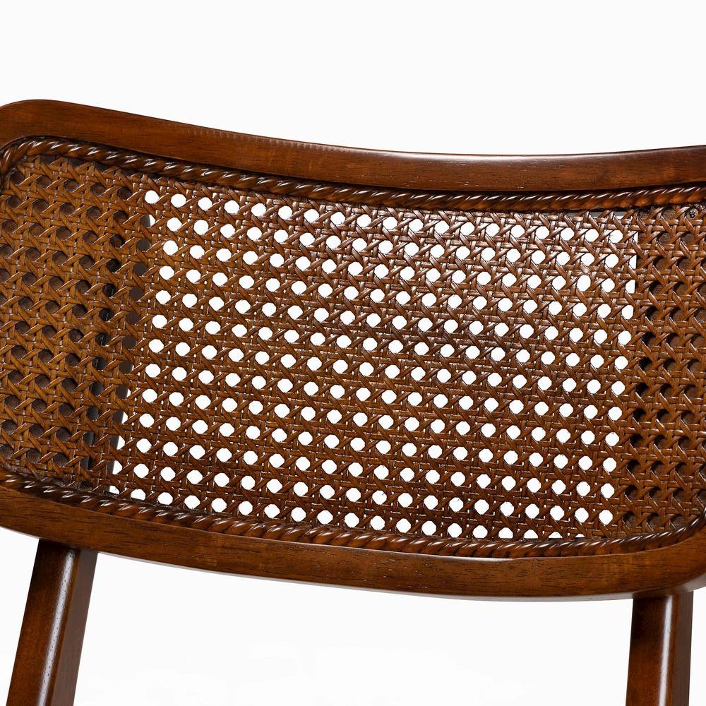 Walnut Brown Finished Wood and Rattan 5-Piece Dining Set