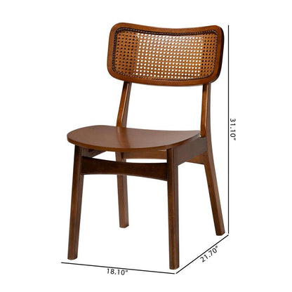 Walnut Brown Finished Wood and Rattan 2-Piece Dining Chair Set