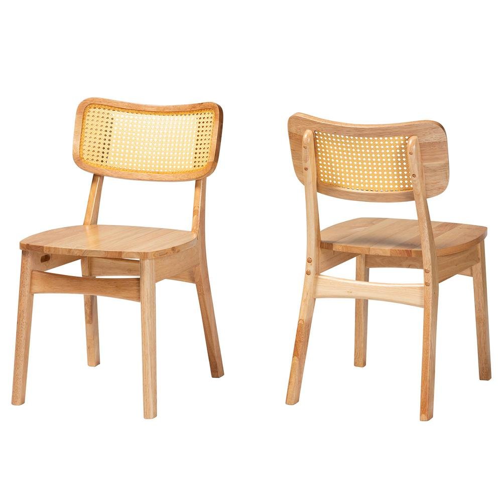 Oak Brown Finished Wood and Rattan 2-Piece Dining Chair Set