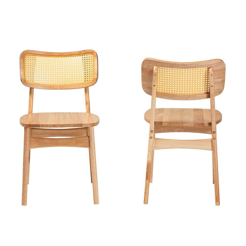 Oak Brown Finished Wood and Rattan 2-Piece Dining Chair Set