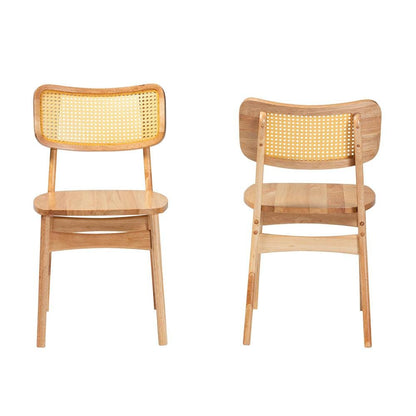 Oak Brown Finished Wood and Rattan 2-Piece Dining Chair Set