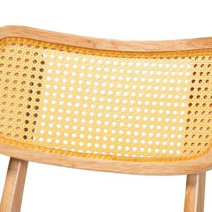 Oak Brown Finished Wood and Rattan 2-Piece Dining Chair Set