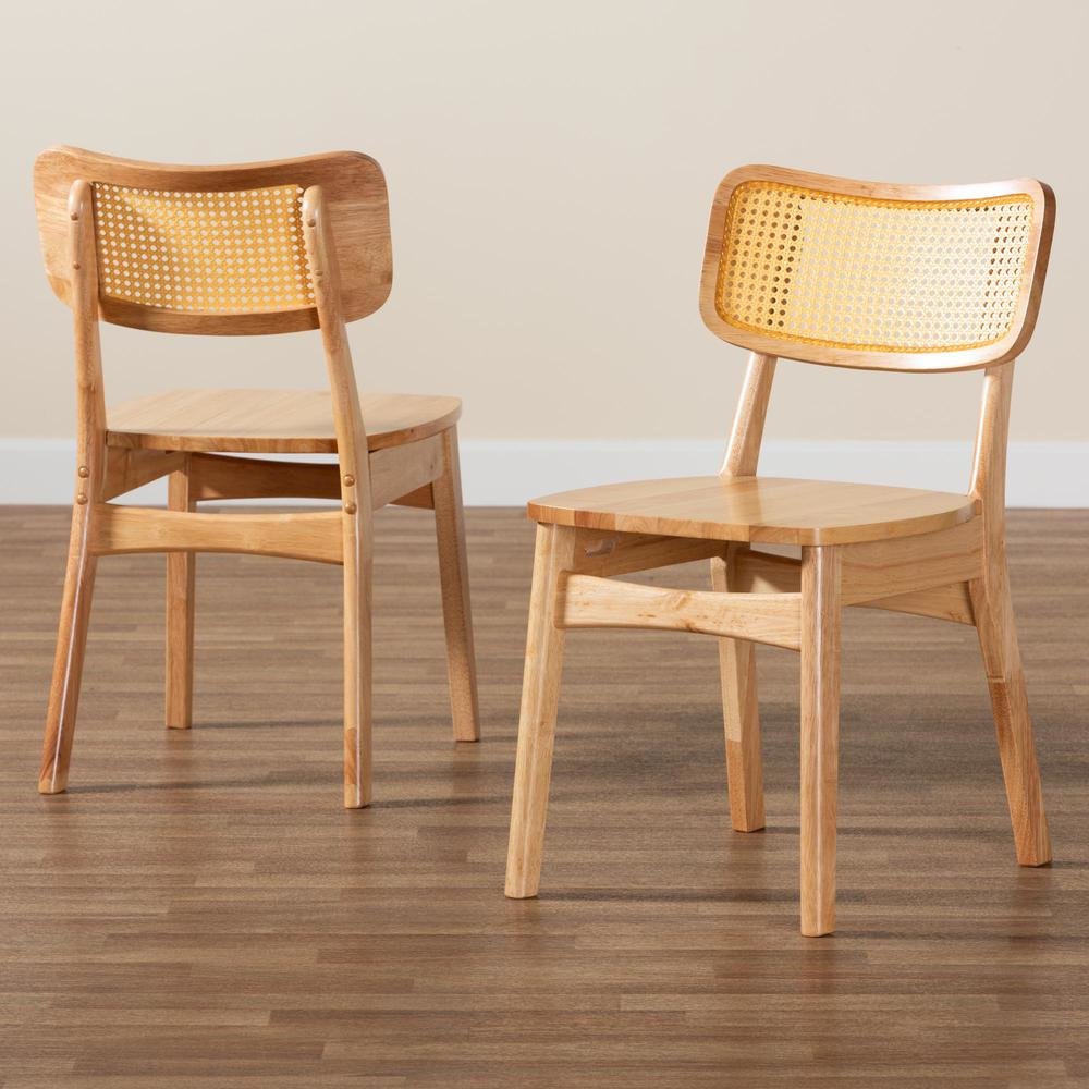 Oak Brown Finished Wood and Rattan 2-Piece Dining Chair Set