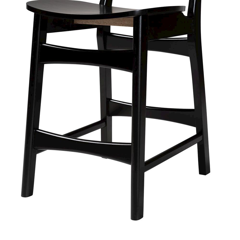 Dark Brown Finished Wood and Rattan 2-Piece Counter Stool Set