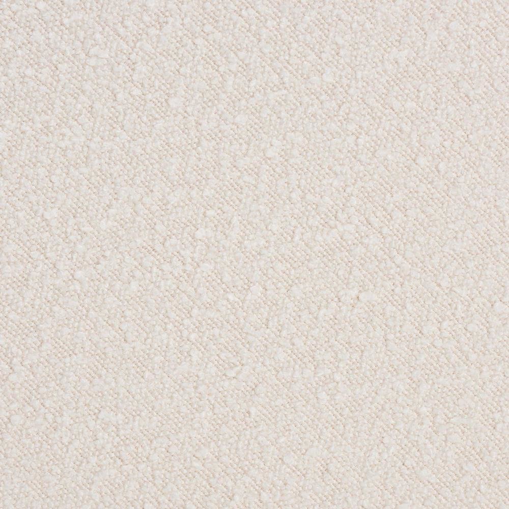 Japandi Cream Boucle Fabric and Walnut Brown Finished Wood Ottoman Footstool