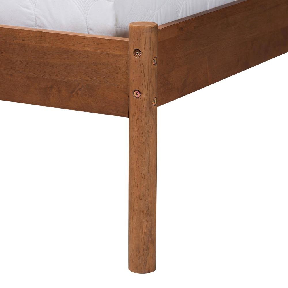 Modern Grey Woven Fabric and Walnut Brown Wood Queen Size Platform Bed