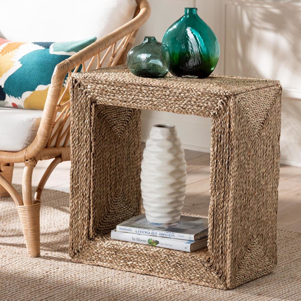 Adonica Modern Bohemian Natural Brown Jute and Wood End Table