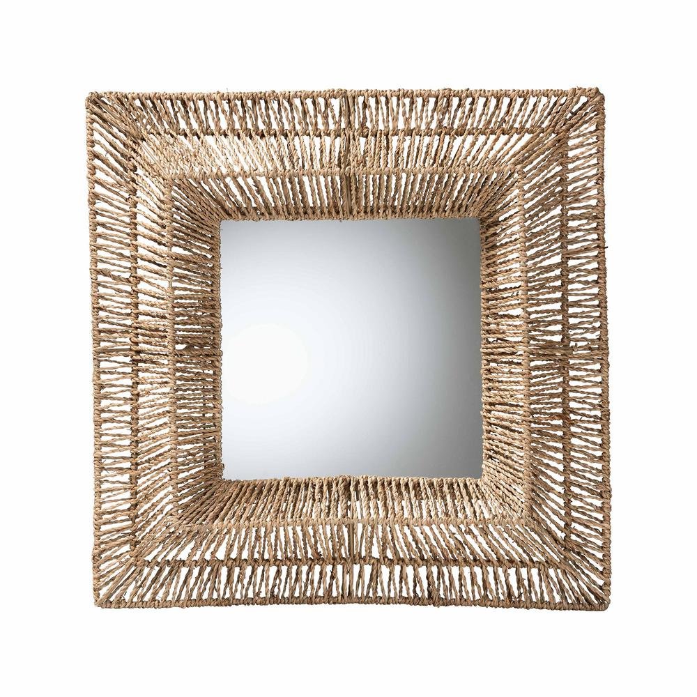 Bohemian Metal and Natural Brown Seagrass Accent Wall Mirror