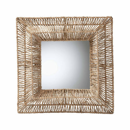 Bohemian Metal and Natural Brown Seagrass Accent Wall Mirror