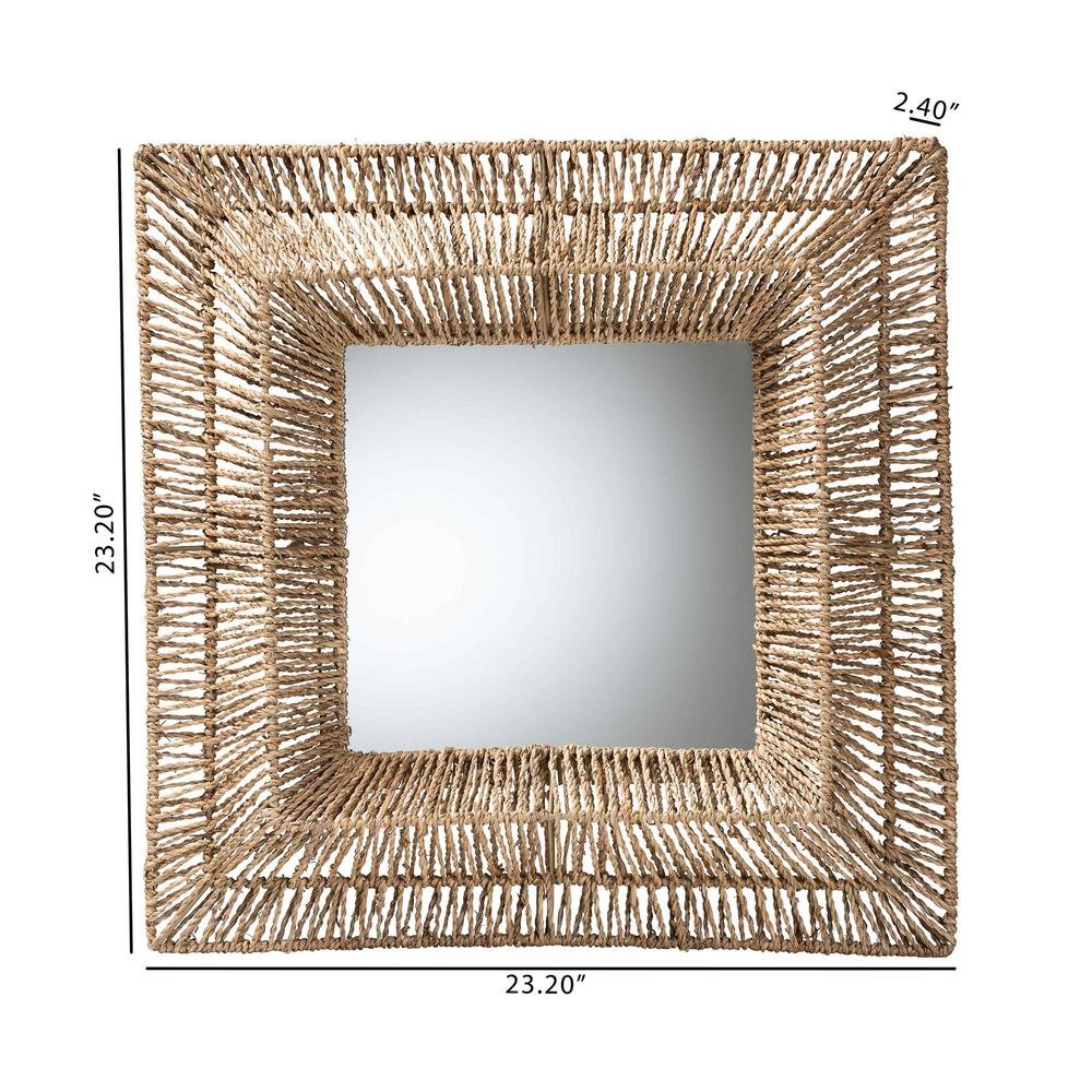 Bohemian Metal and Natural Brown Seagrass Accent Wall Mirror