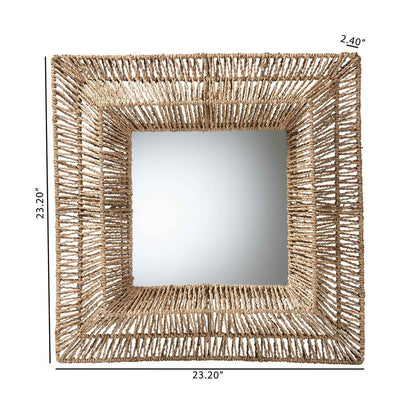 Bohemian Metal and Natural Brown Seagrass Accent Wall Mirror