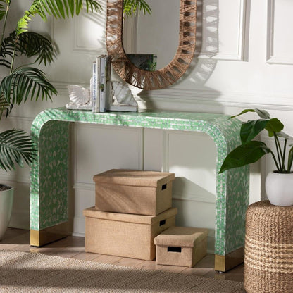 Didrika Modern Bohemian Seafoam Green Mother of Peral Console Table