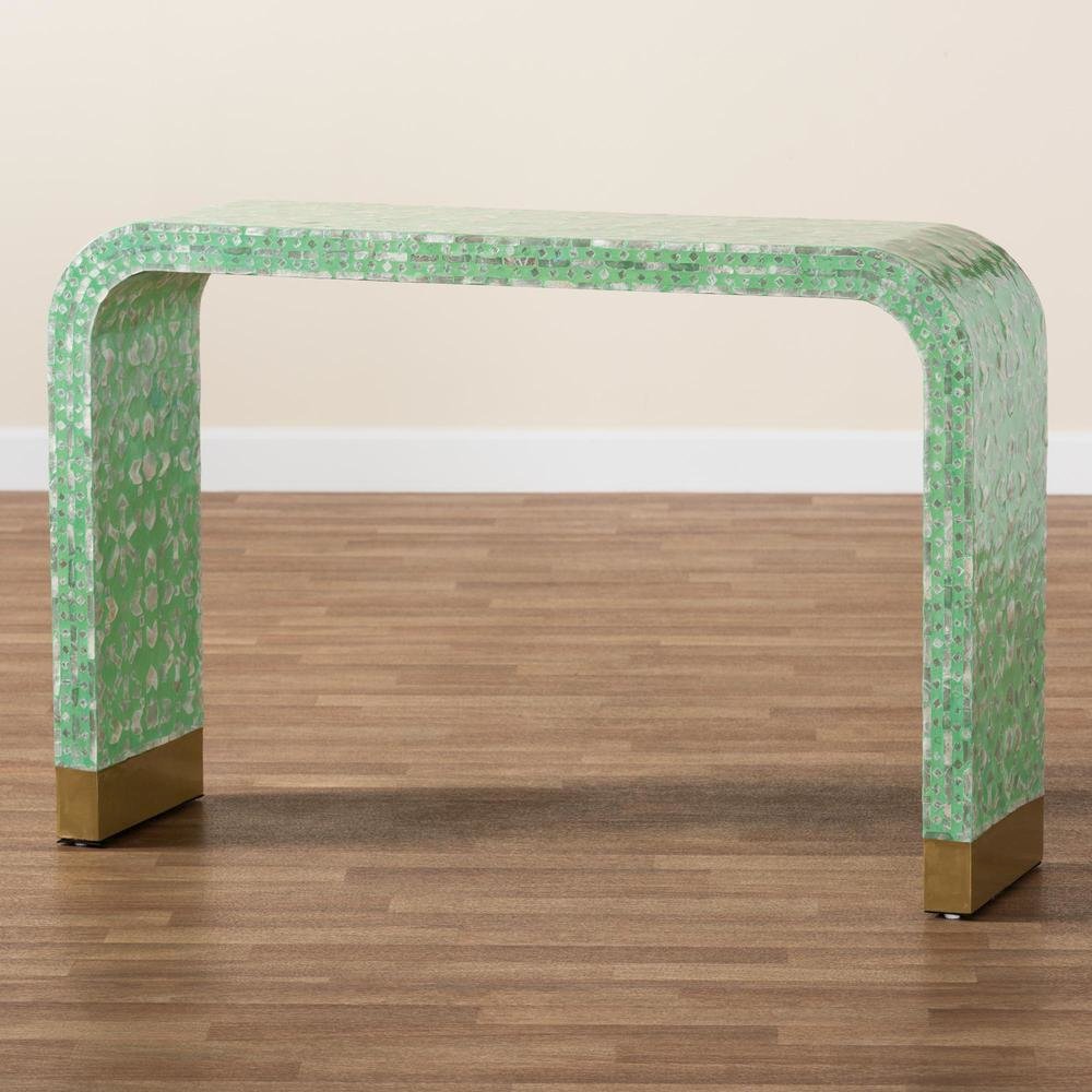 Didrika Modern Bohemian Seafoam Green Mother of Peral Console Table