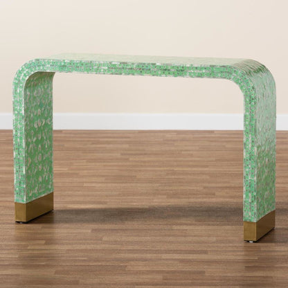 Didrika Modern Bohemian Seafoam Green Mother of Peral Console Table