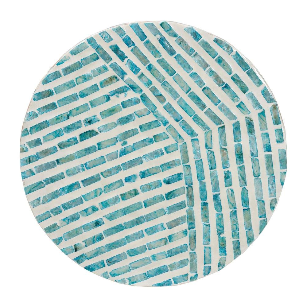 Baxton Studio Draven Modern Bohemian White and Blue Mother of Pearl End Table
