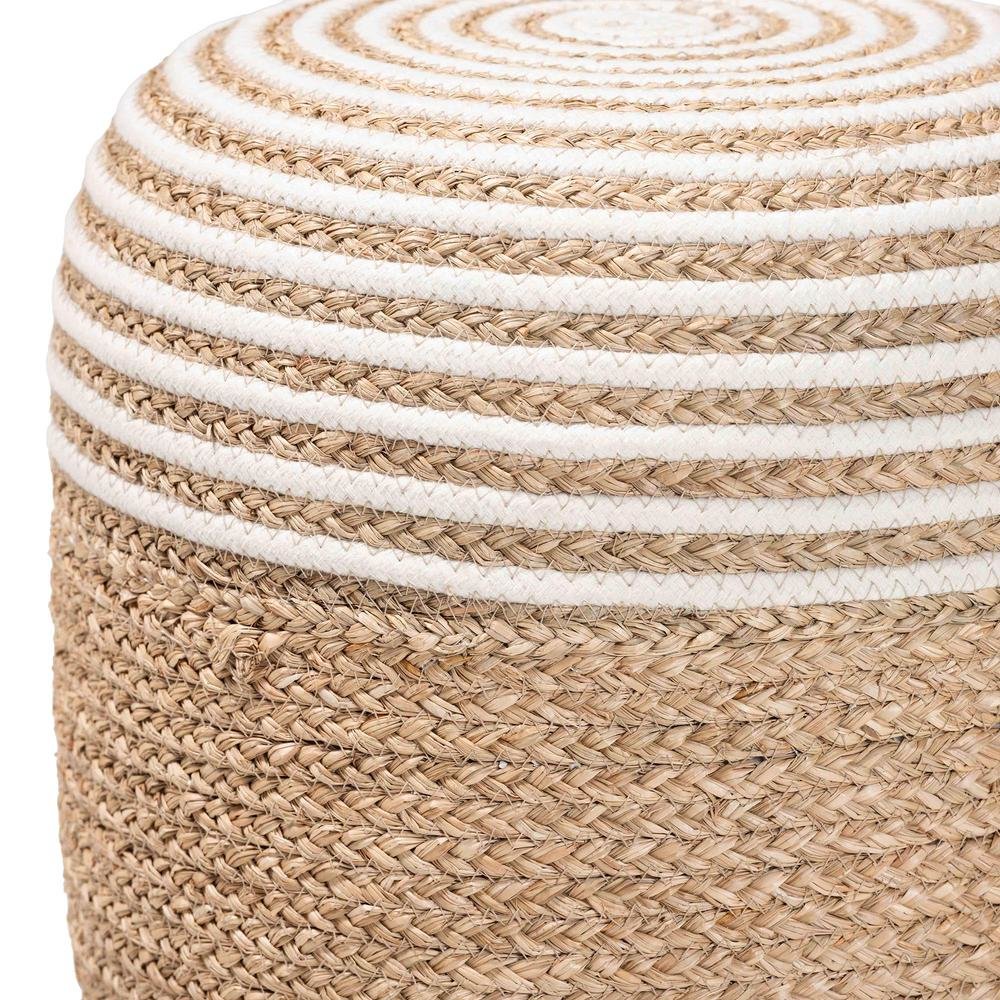 Bohemian Natural Brown Seagrass and Woven Rope Ottoman Footstool