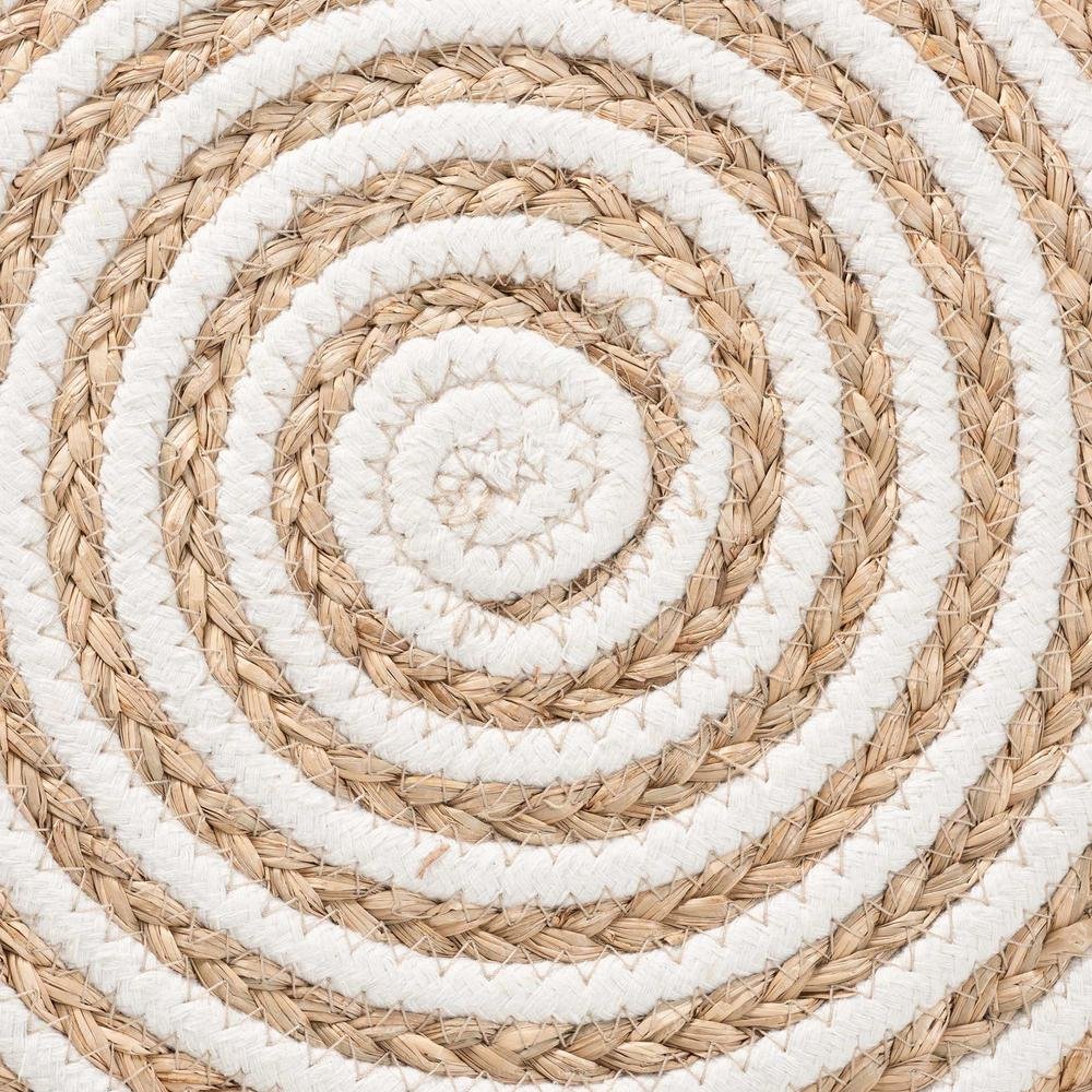 Bohemian Natural Brown Seagrass and Woven Rope Ottoman Footstool
