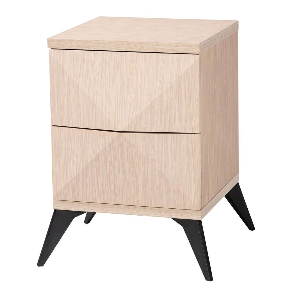 Modern Two-Tone Light Brown and Black Wood 2-Drawer Nightstand