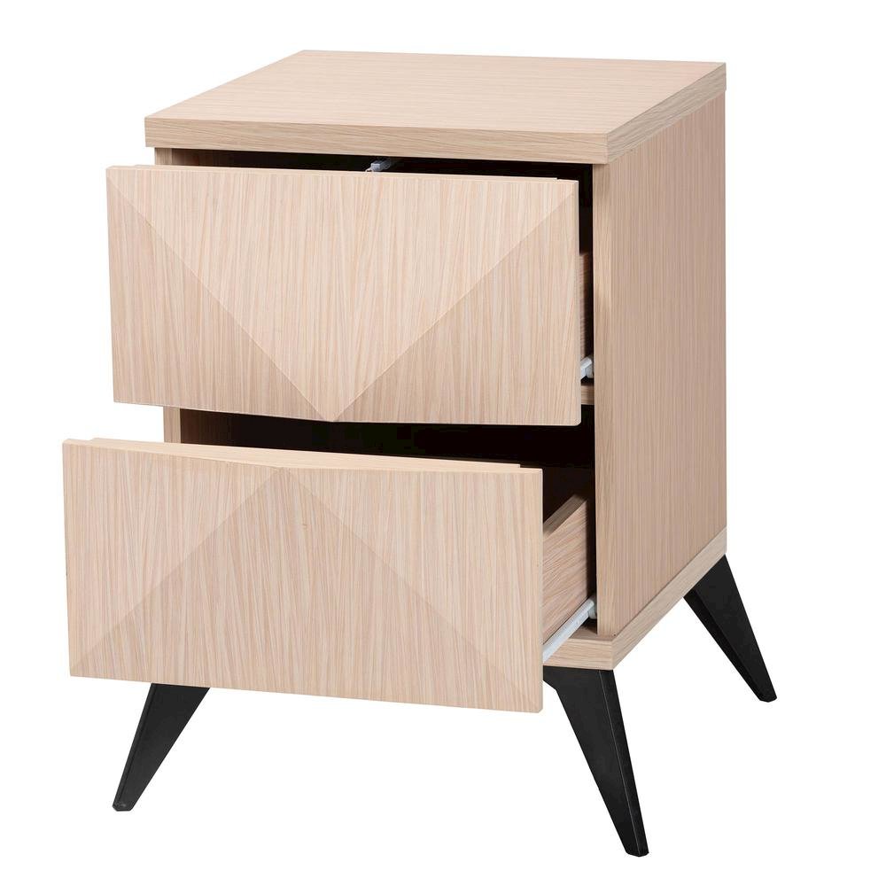 Modern Two-Tone Light Brown and Black Wood 2-Drawer Nightstand