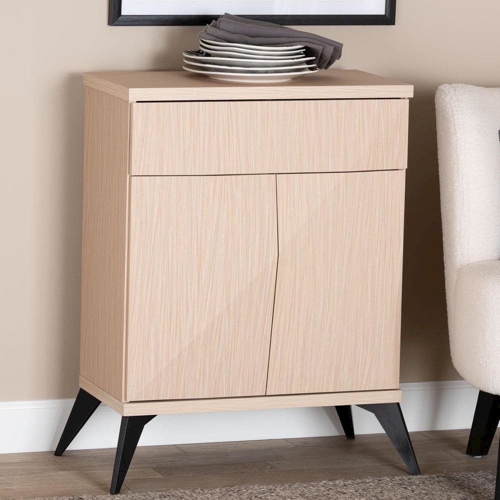 Modern Two-Tone Light Brown and Black Wood 2-Door Sideboard Buffet