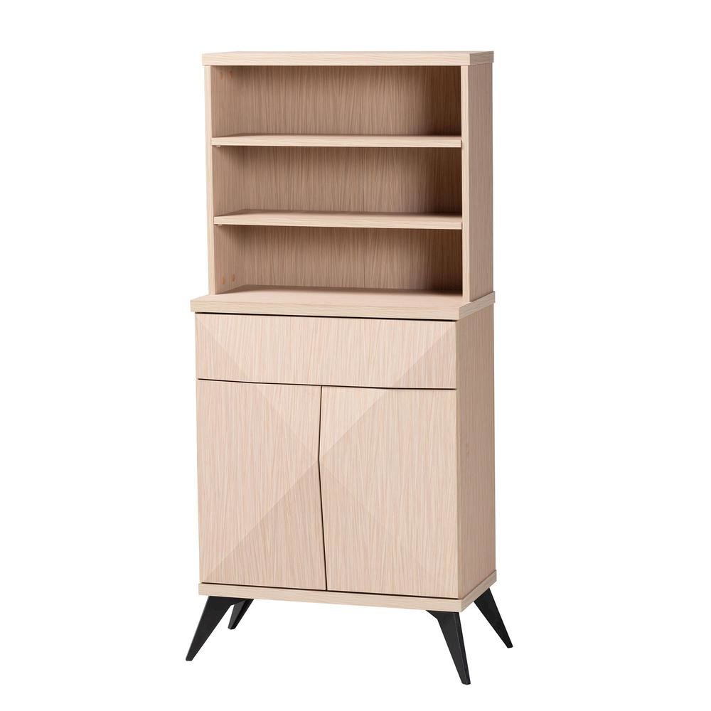 Draper Mid-Century Modern Two-Tone Light Brown and Black Wood Kitchen Cabinet
