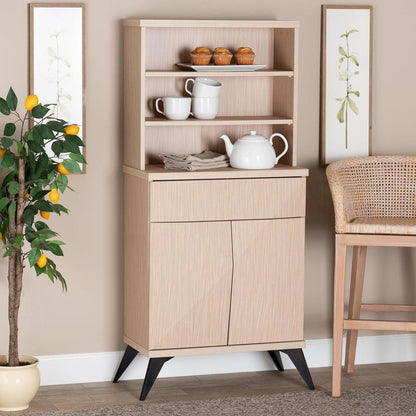 Draper Mid-Century Modern Two-Tone Light Brown and Black Wood Kitchen Cabinet