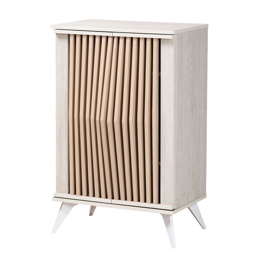 Modern Transitional Light Grey and Brown Wood 2-Door Storage Cabinet