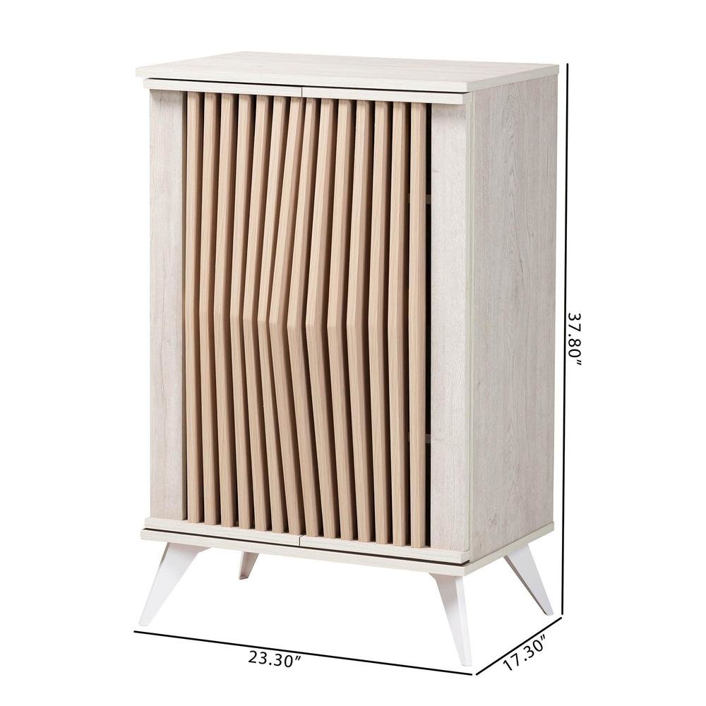 Modern Transitional Light Grey and Brown Wood 2-Door Storage Cabinet