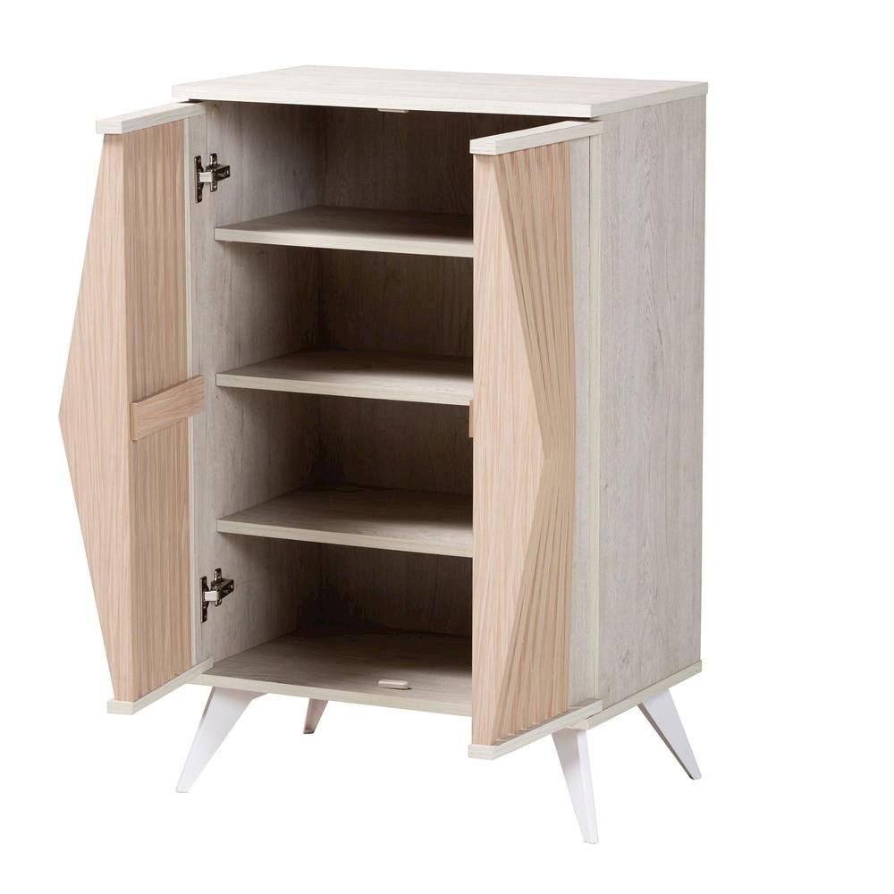 Modern Transitional Light Grey and Brown Wood 2-Door Storage Cabinet