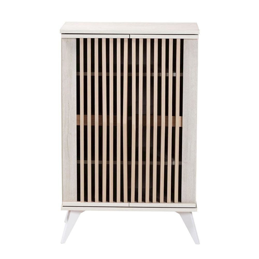 Modern Transitional Light Grey and Brown Wood 2-Door Storage Cabinet
