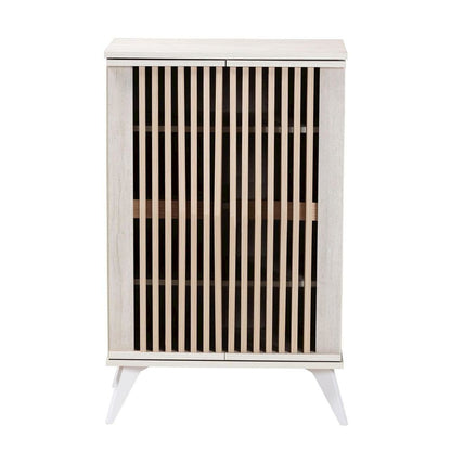 Modern Transitional Light Grey and Brown Wood 2-Door Storage Cabinet