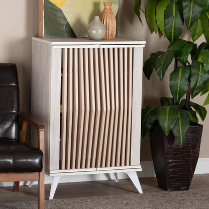 Modern Transitional Light Grey and Brown Wood 2-Door Storage Cabinet
