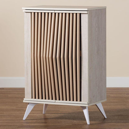 Modern Transitional Light Grey and Brown Wood 2-Door Storage Cabinet