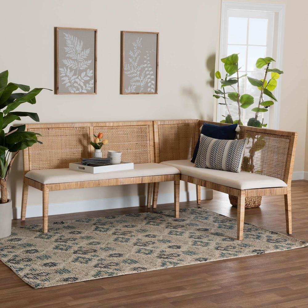 Kalimantan Bohemian Light Honey Rattan 2-Piece Banquette Set